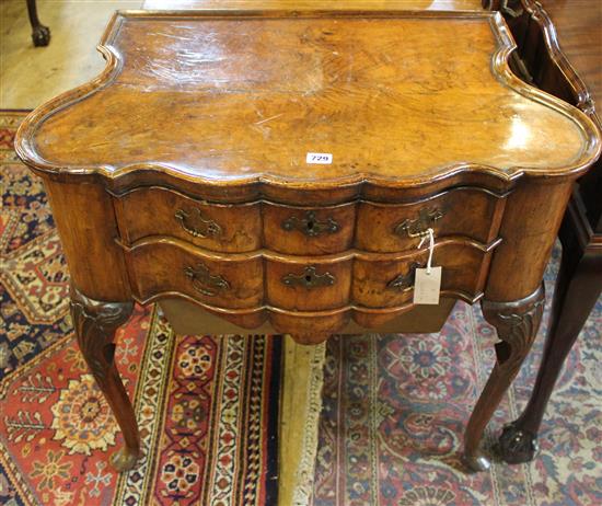 Late 18th century Dutch walnut serpentine shaped work table(-)